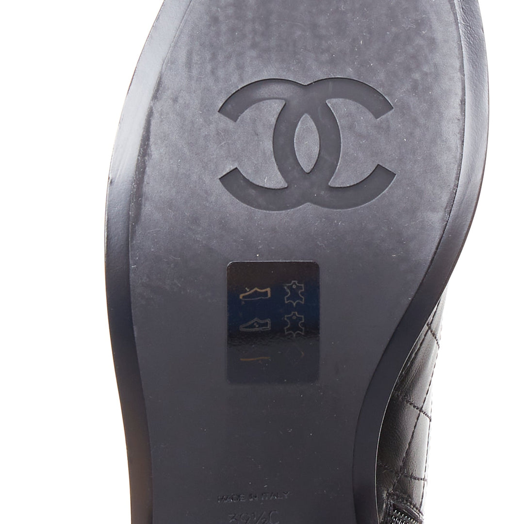 CHANEL 17A Paris Cosmopolite black lamb quilted pearl button ankle boots EU39.5