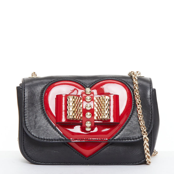 CHRISTIAN LOUBOUTIN Sweet Charity Heart black red patent mini crossbody bag