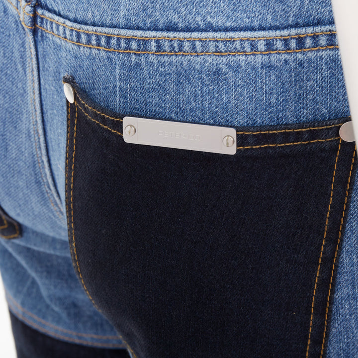 PETER DO 2021 two-tone blue denim high waist fray straight jeans FR36 S