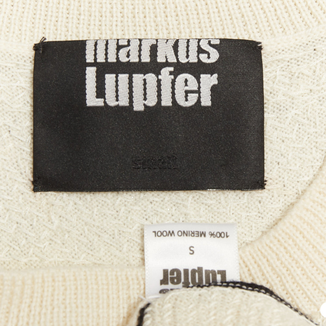MARKUS LUPFER 100% merino wool cream black striped sequinned knit dress S