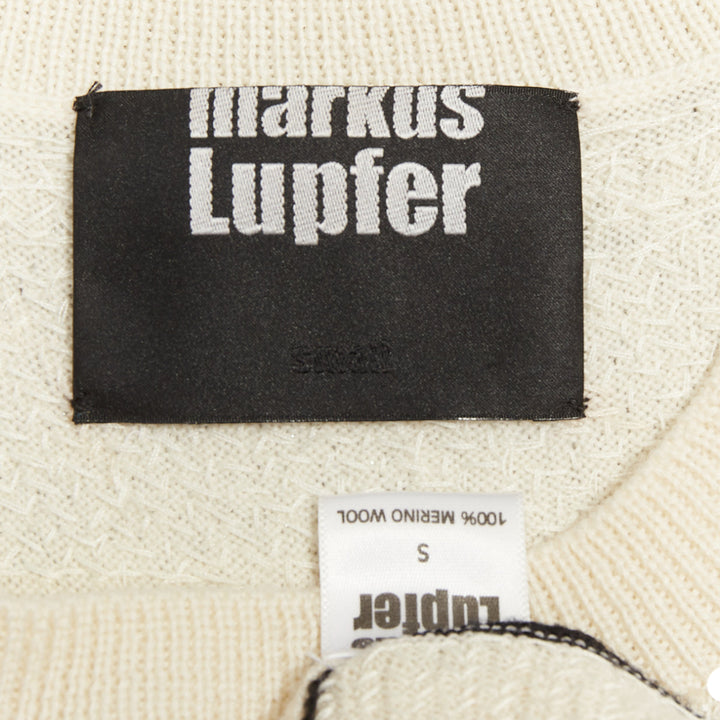 MARKUS LUPFER 100% merino wool cream black striped sequinned knit dress S