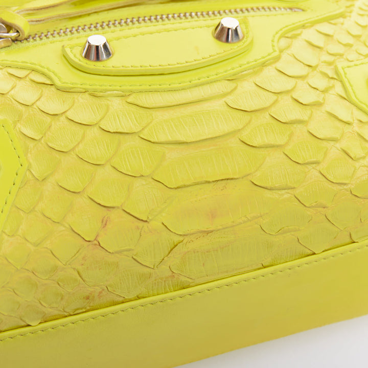 BALENCIAGA City Classic Mini neon yellow scaled leather motocross bag