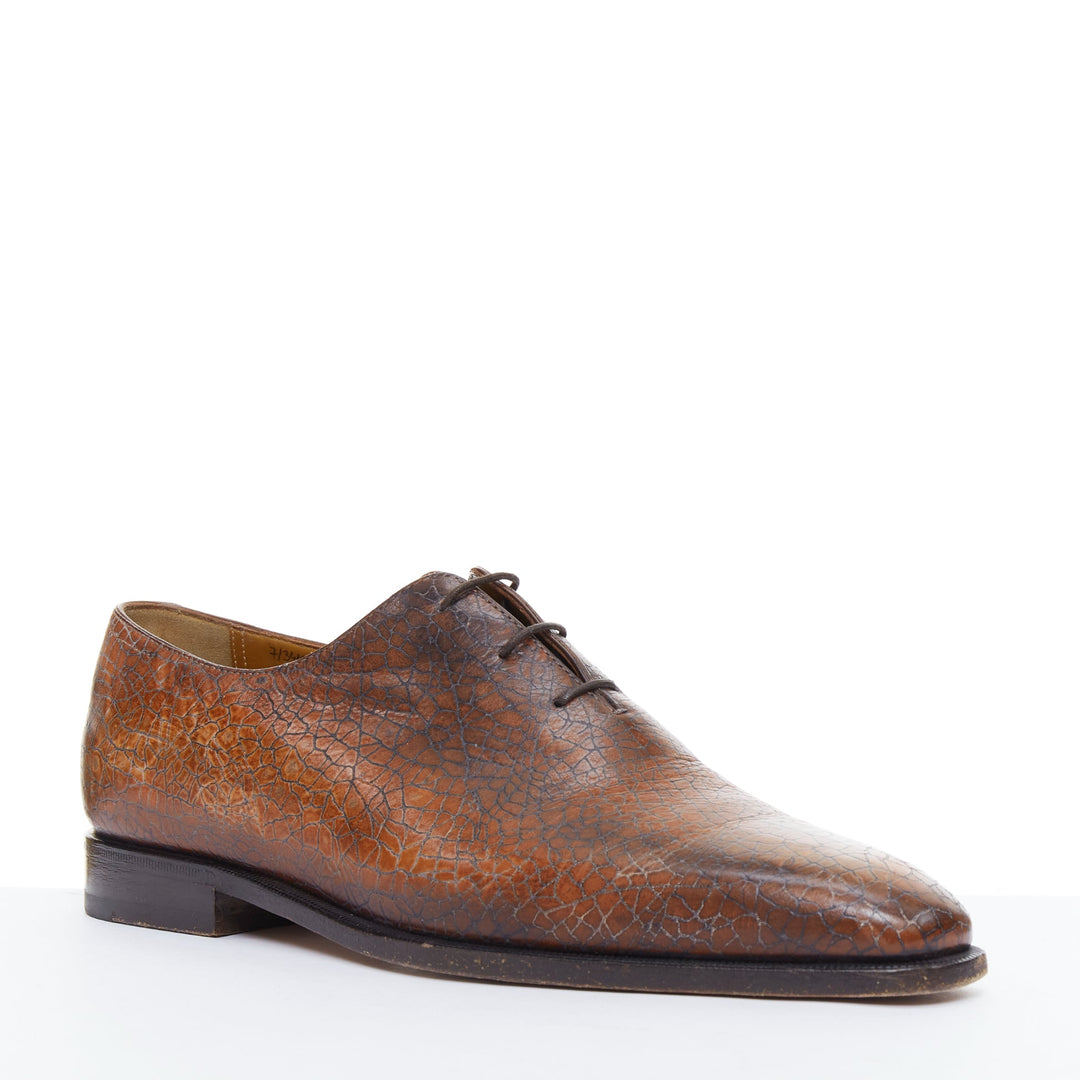 BERLUTI brown textured leather lace up handmade brogue shoes UK7 EU41