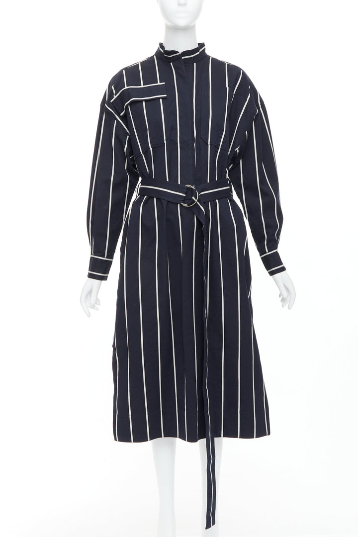 CELINE Phoebe Philo 2018 Runway black vertical stripe belted dress FR34 XS