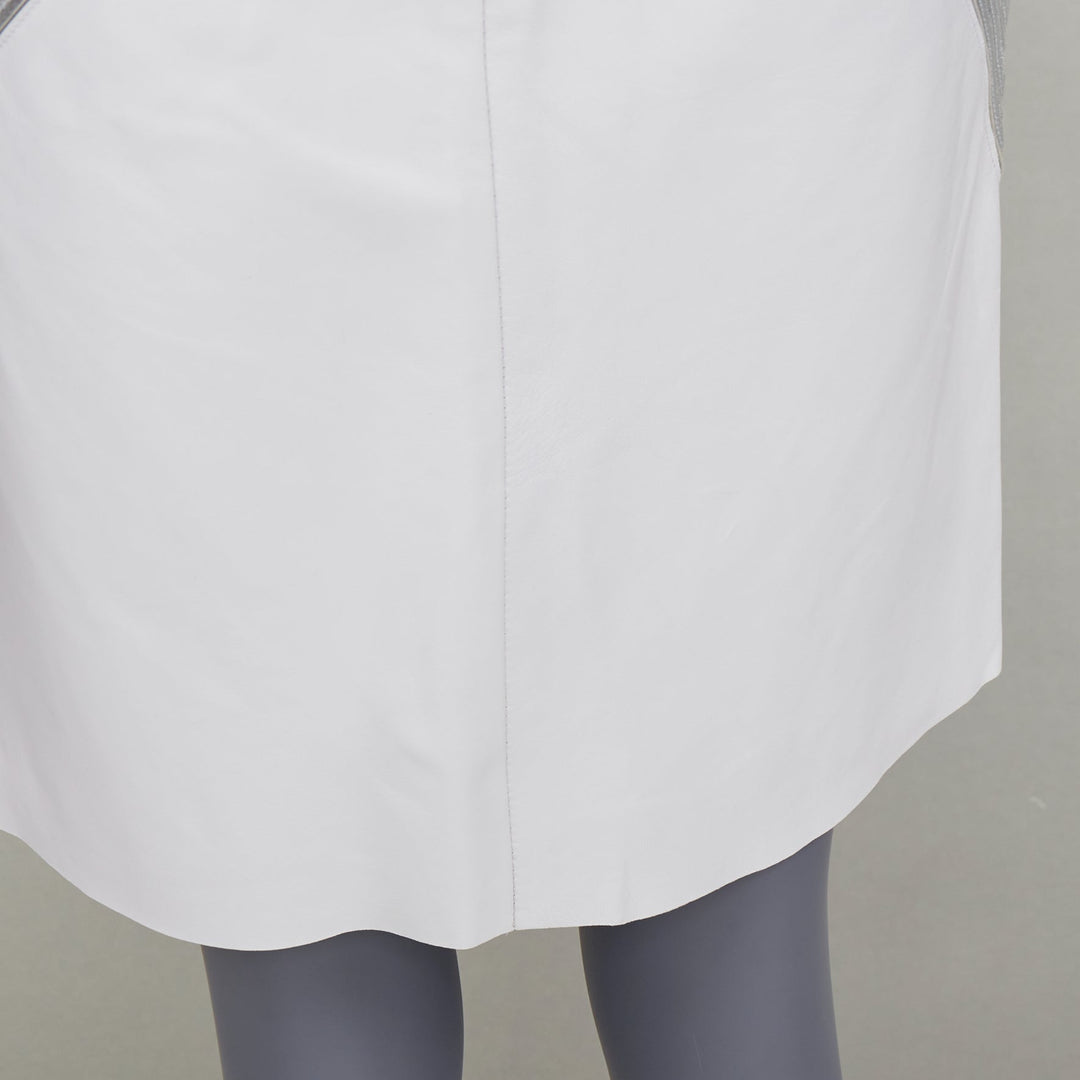 JEAN CLAUDE JITROIS white  leather silver silk applique pencil skirt IT36 XXS