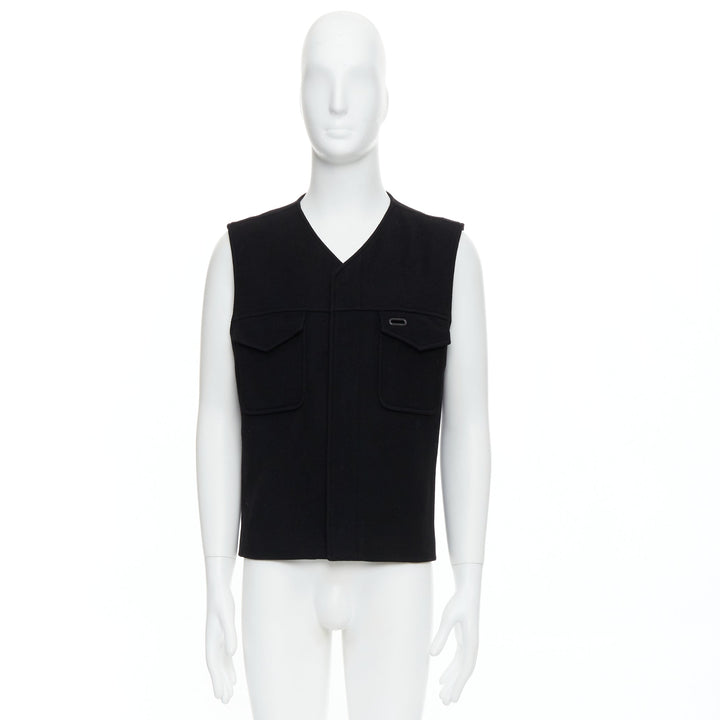 MAISON MARGIELA black wool blend oval grommet pocket vest IT46 S