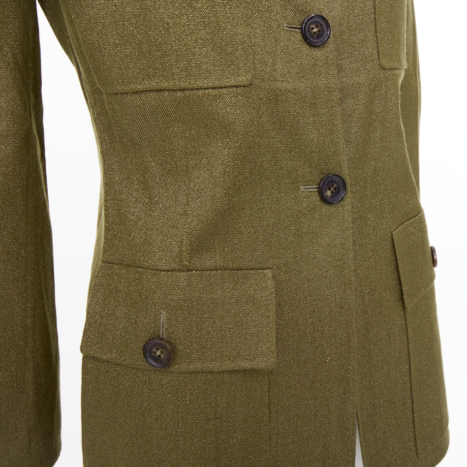 CELINE Vintage Finition Main gold metallic wool military safari jacket FR36 S
