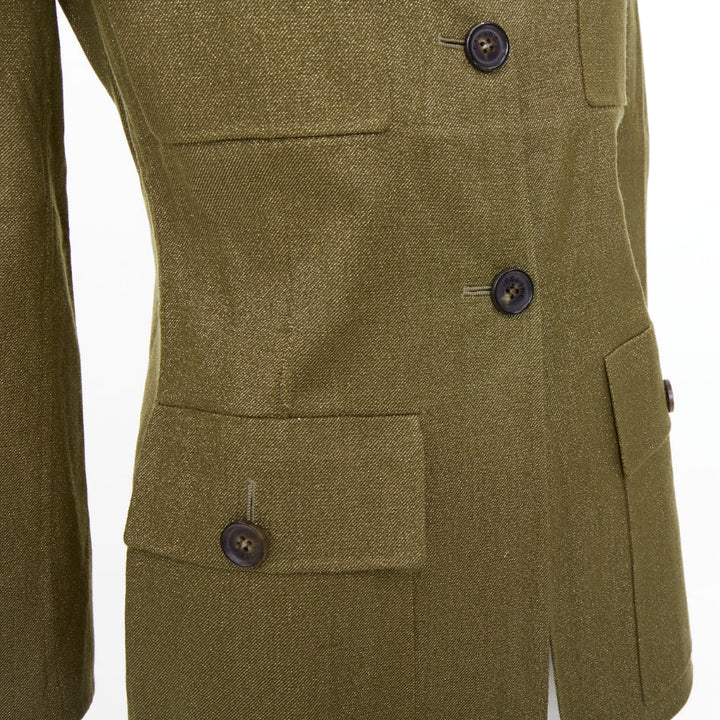CELINE Vintage Finition Main gold metallic wool military safari jacket FR36 S