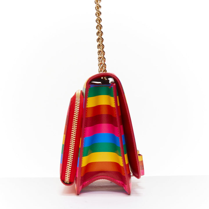 SALVATORE FERRAGAMO Vara rainbow stripe logo bow boxy chain crossbody bag