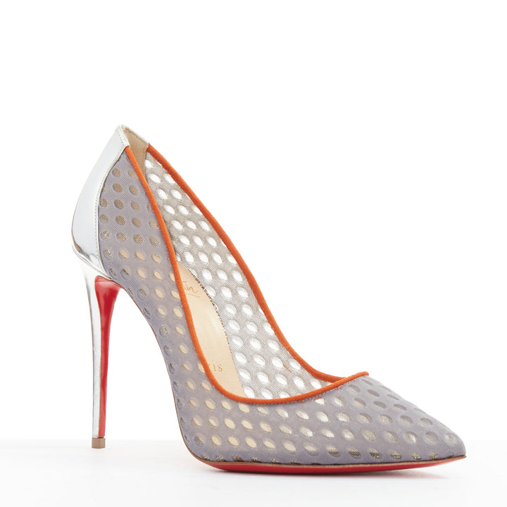 CHRISTIAN LOUBOUTIN Follies Resille 100 Tis Alveo Pierre grey silver pump EU37.5