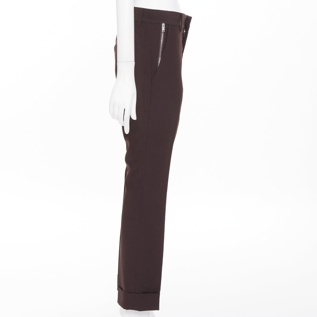 GIVENCHY brown wool blend silver zipper pockets cropped cuffed pants FR46 S