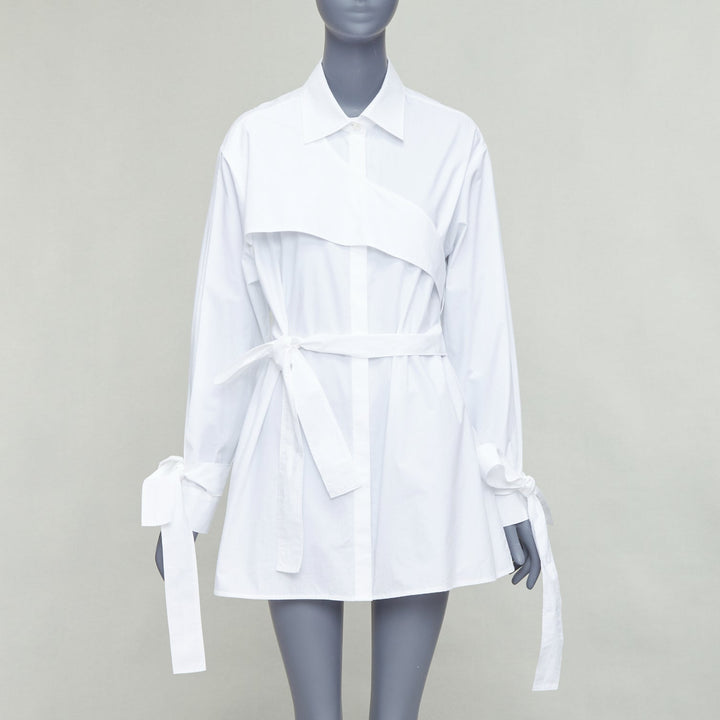 KIMHEKIM NG Belted white cotton asymmetric harness tie shirt FR36 S