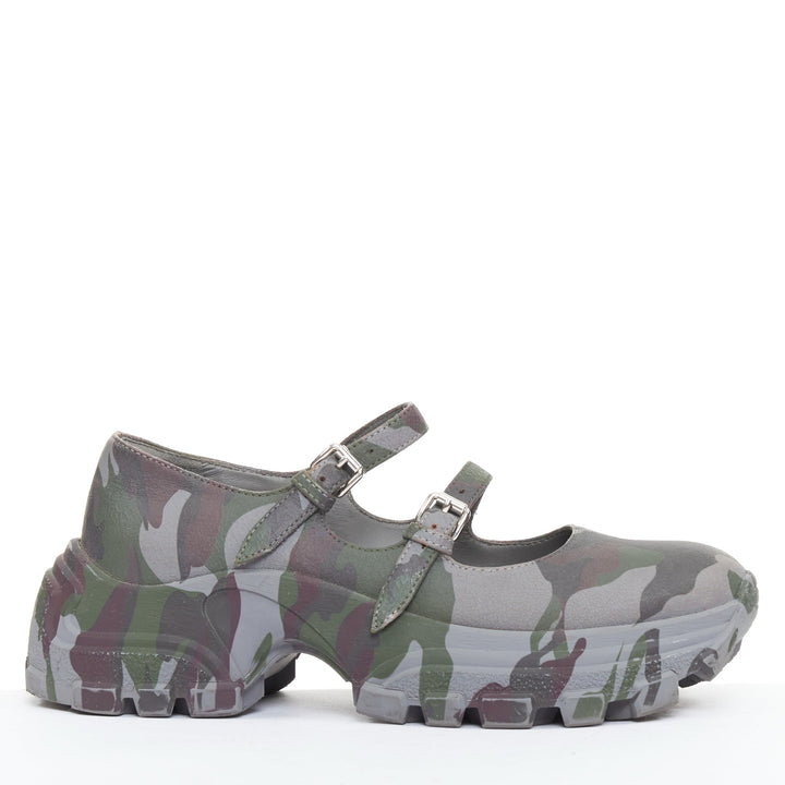 MIU MIU 2019 Runway Camo Chunky grey green double strap mary janes sneaker EU37