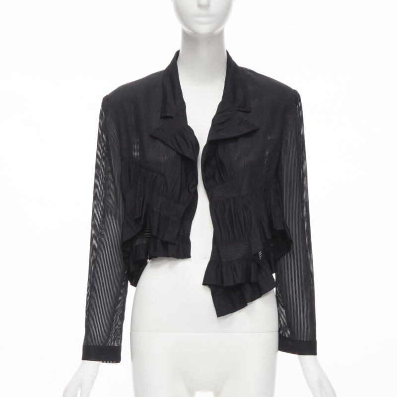 Runway COMME DES GARCONS 80's black striped sheer ruffle cropped blazer jacket S