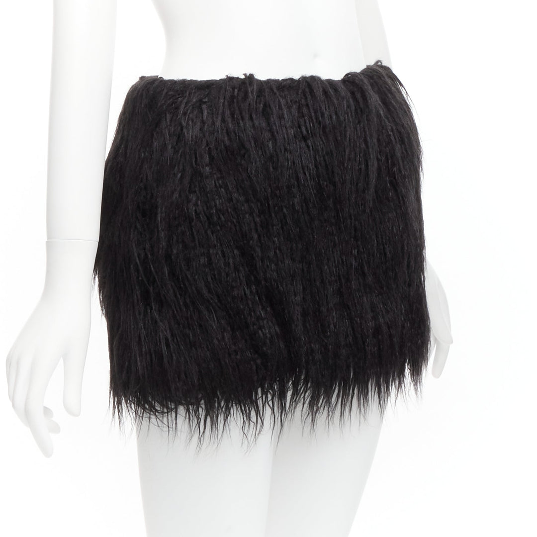 SAINT LAURENT 2021 Runway black faux fur mini skirt FR34 XS