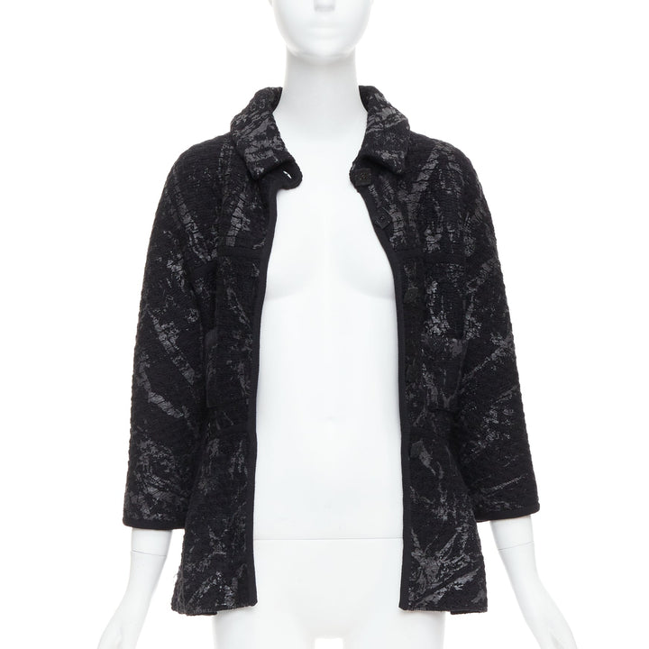 CHANEL 11A grey black painted tweed CC square buttons peplum coat FR38 M