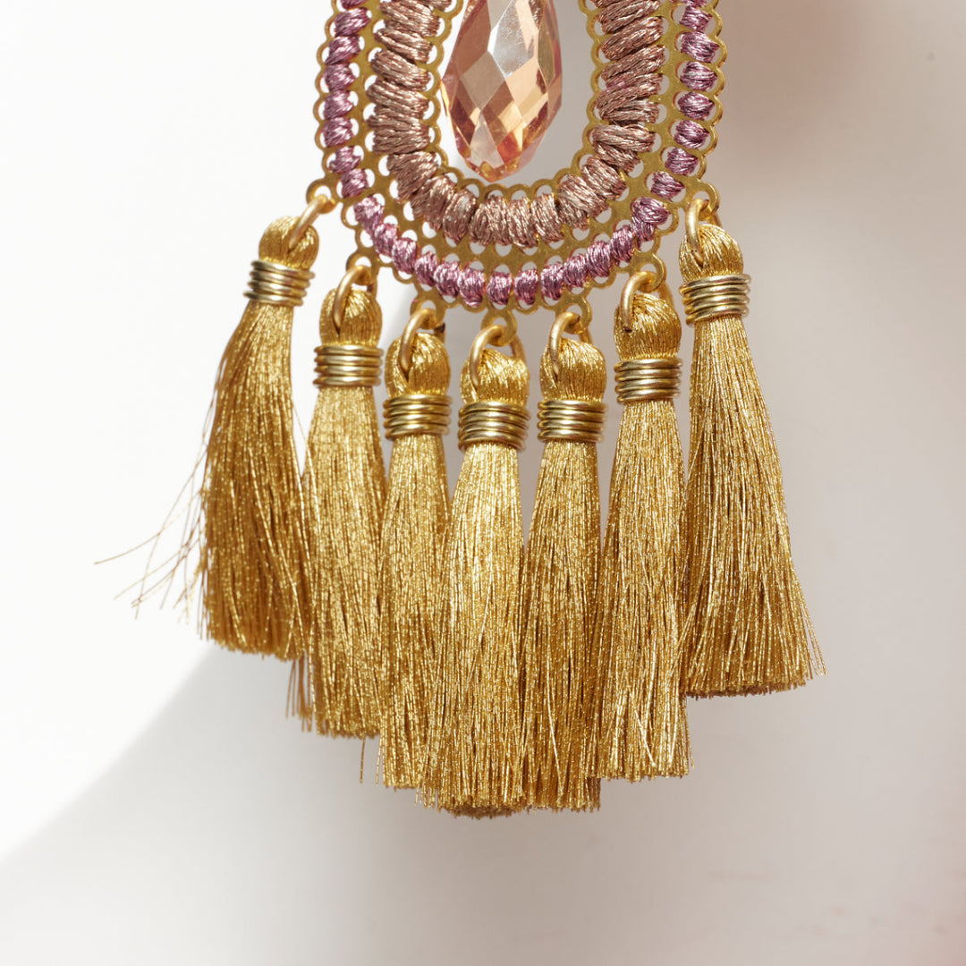 Female mannequin wearing Mercedes Salazar Gold Fabric Women Jewelry Earring in Size  | Available at JHROP