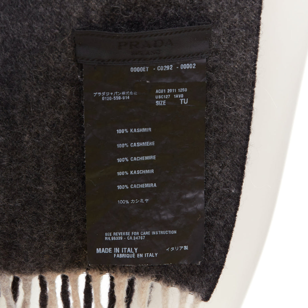PRADA 2011 grey black 100% cashmere ombre fringe long scarf