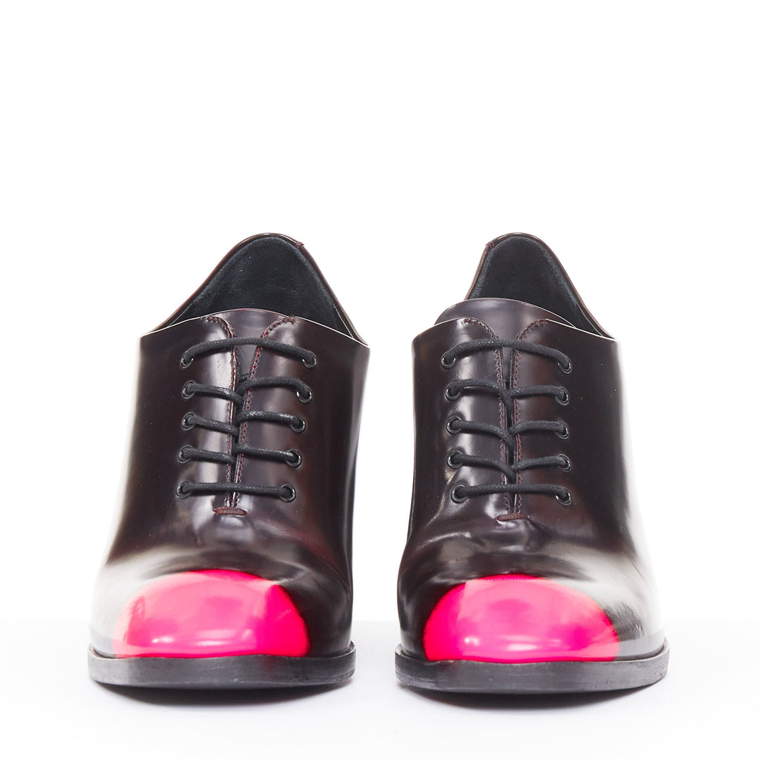 CHRISTIAN DIOR 2014 Runway Garconne burgundy neon pink cap toe pumps EU37.5