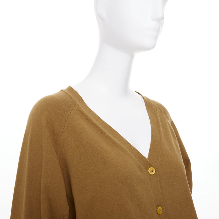 DOROTHEE SCHUMACHER camel brown cotton blend deep v neck cropped cardigan US0 XS