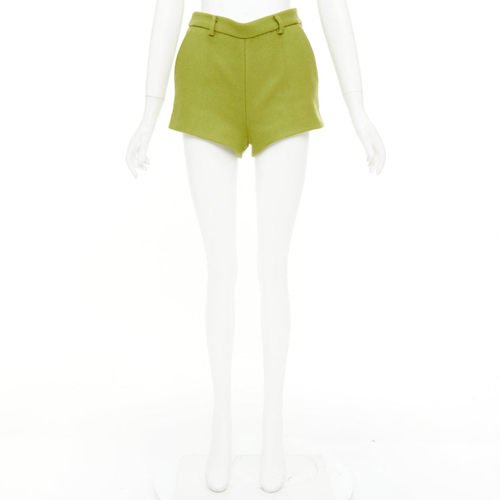 GUCCI 2024 Sabato green textured wool mohair tailored micro shorts IT38 XS