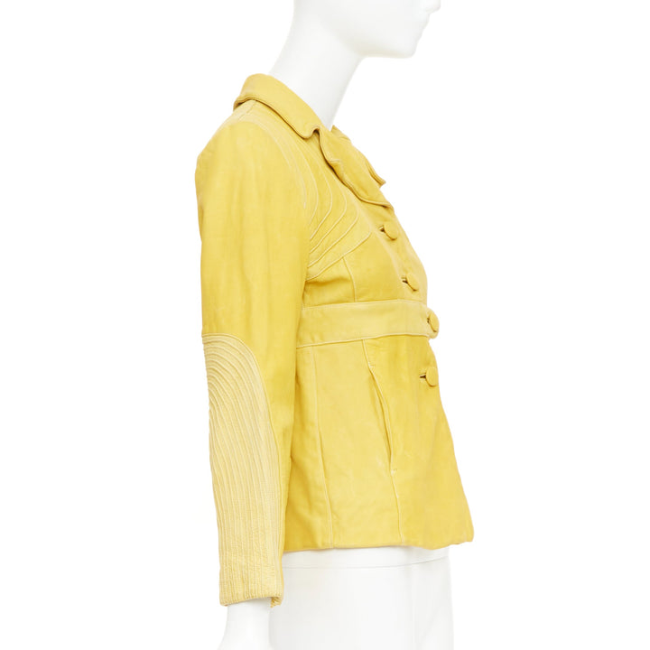 MARNI mustard yellow piped leather empire waist jacket IT38 XS