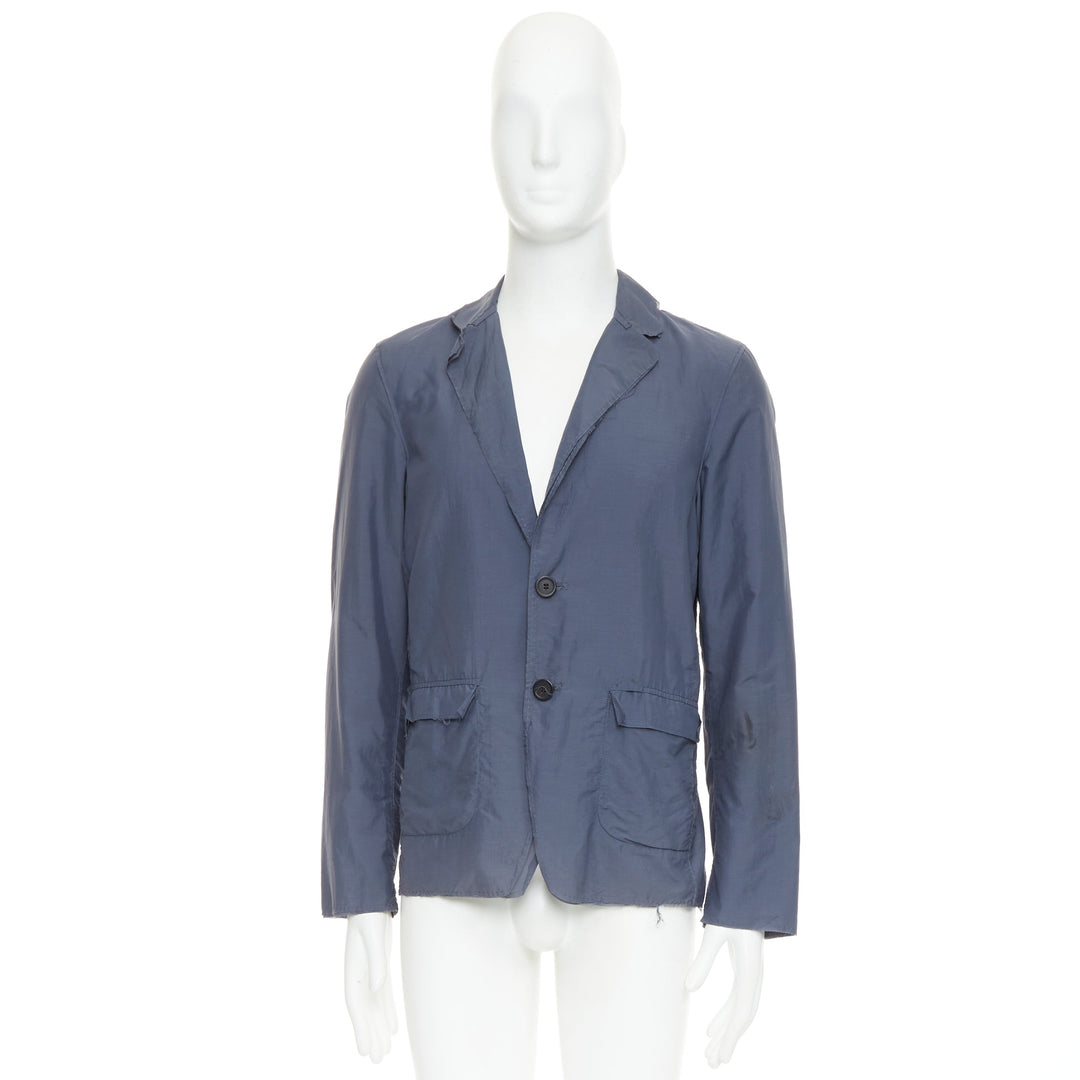 LANVIN navy light double layer fabric raw edge casual blazer jacket FR46 S
