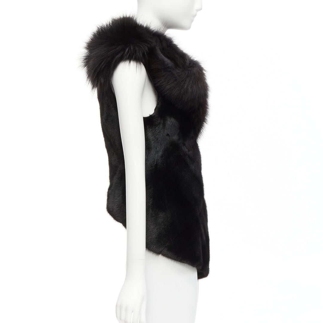 rare RICK OWENS Palais Royale black mixed fur asymmetric zipper vest top jacket