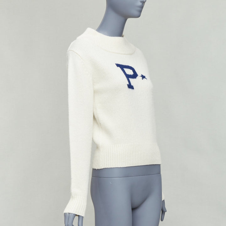 POLO RALPH LAUREN cream blue lambs wool cashmere P star sweater XXS