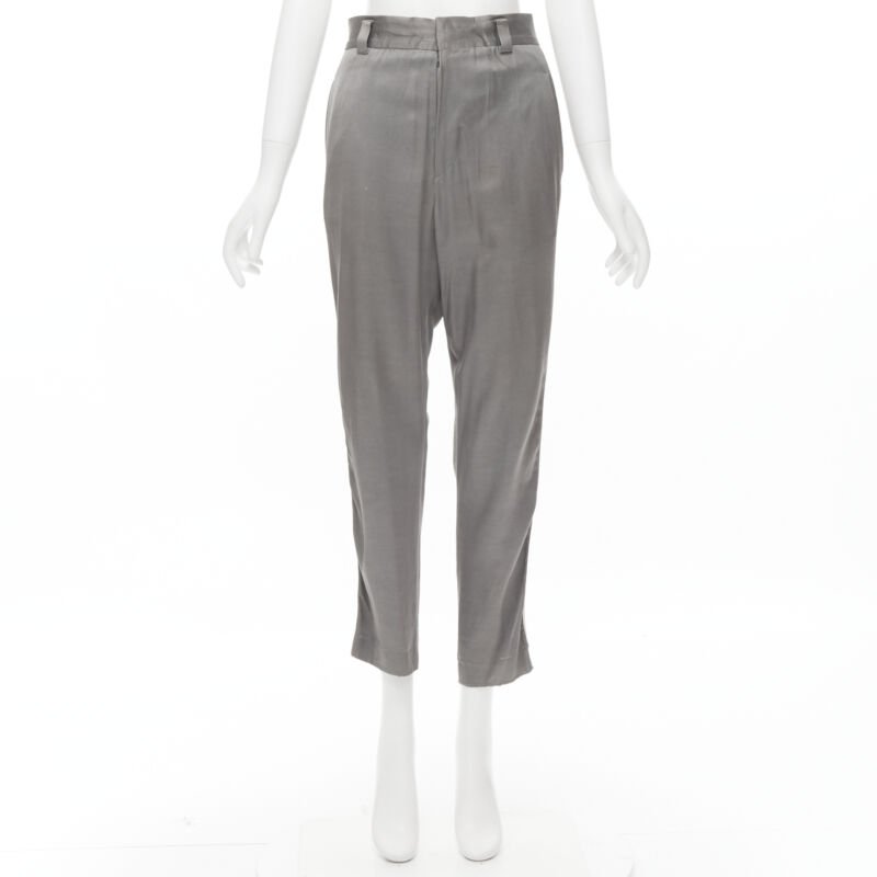 HAIDER ACKERMANN grey rayon dusty pink grosgrain cropped trousers FR38 S