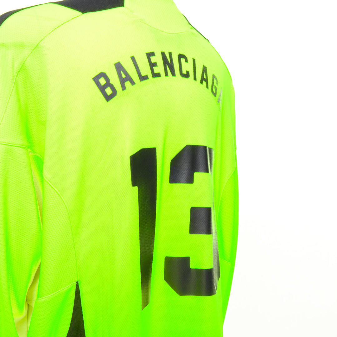 BALENCIAGA 2020 Runway fluo yellow soccer graphic athletic jersey top shirt XL