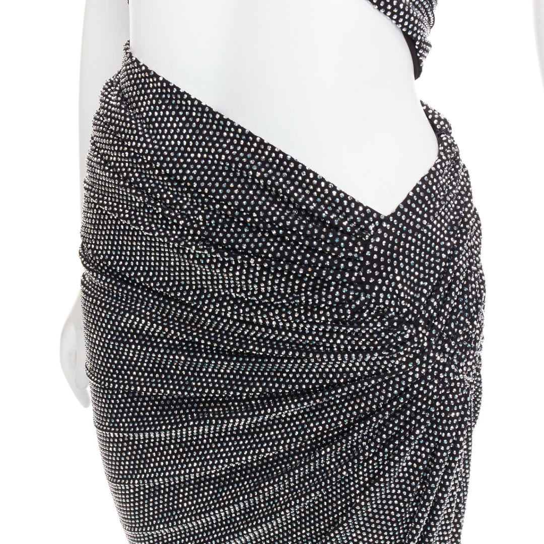 ALEXANDRE VAUTHIER silver strass crystal twisted bust cut out draped skirt gown