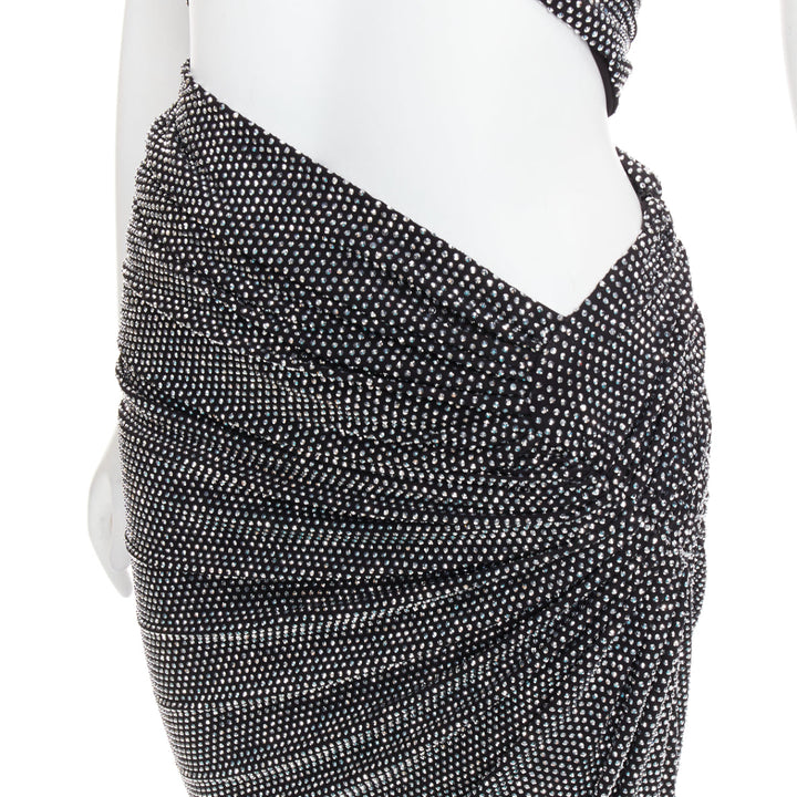 ALEXANDRE VAUTHIER silver strass crystal twisted bust cut out draped skirt gown