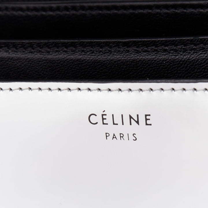 CELINE Classic Box silver mirrored leather push clasp crossbody messenger bag