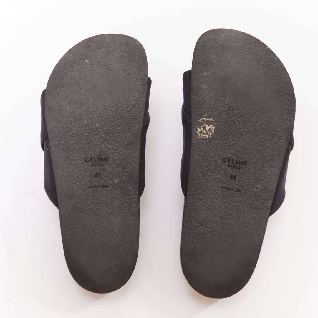 OLD CELINE 2014 Phoebe Philo Twist Boxy black grosgrain navy leather slides EU41