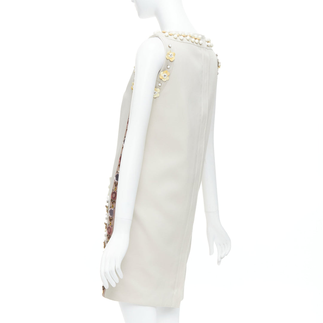 LANVIN BLANCHE beige cream heavily embellished bridal shift dress FR36 S