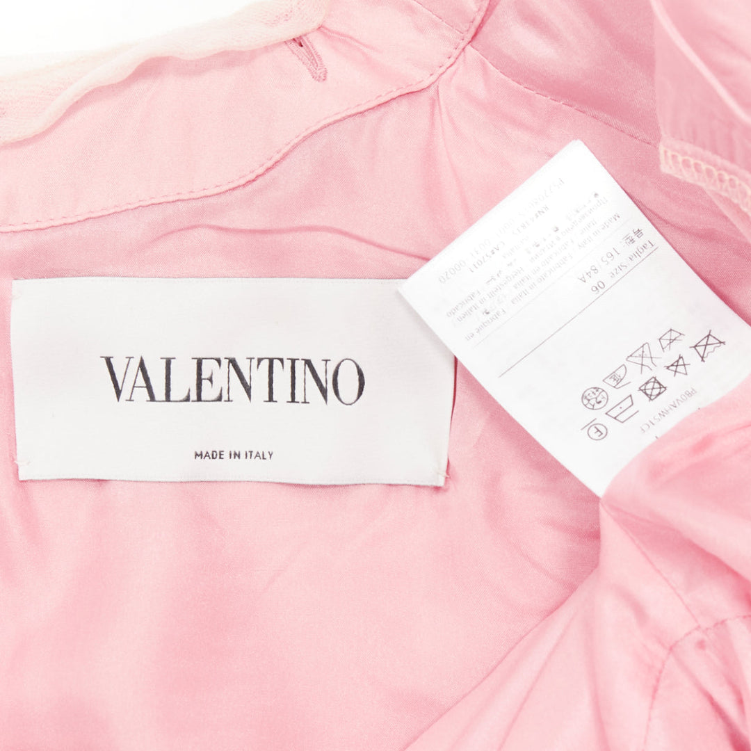 VALENTINO pink wool silk crepe sequin sheer collar fit flare mini dress UK6 XS