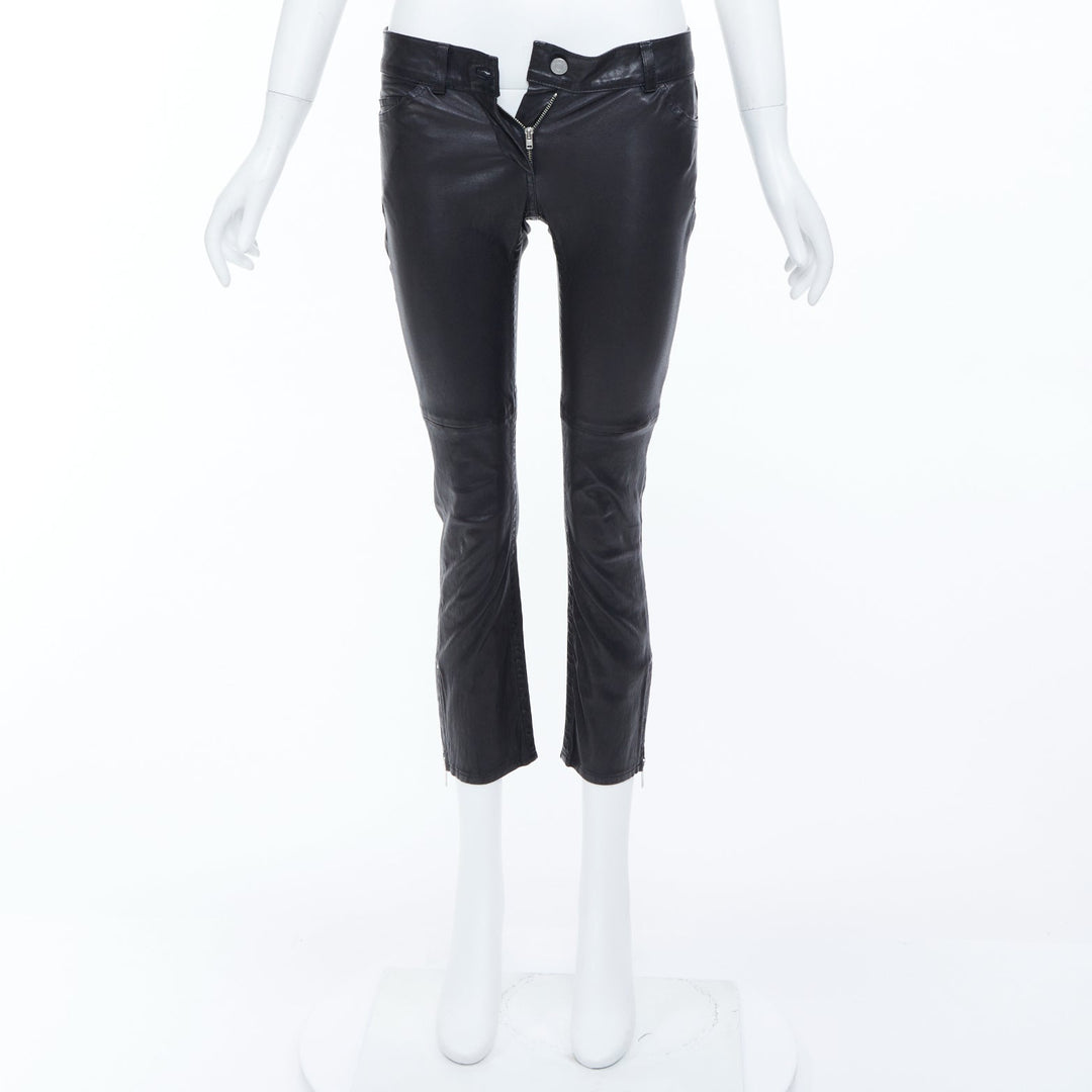 ISABEL MARANT black lambskin leather mid rise ankle zip skinny pants Sz1 XS
