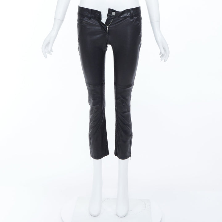 ISABEL MARANT black lambskin leather mid rise ankle zip skinny pants Sz1 XS