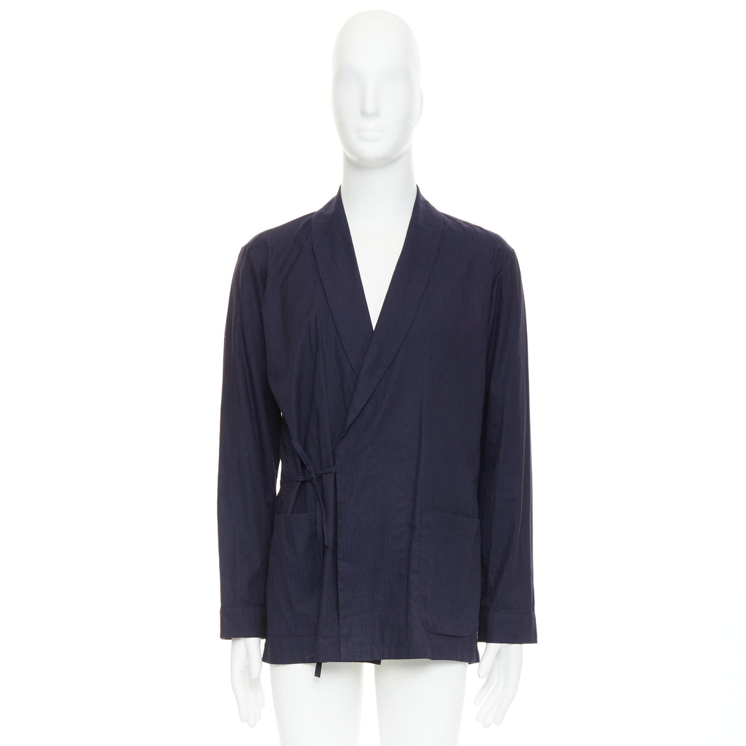 DRIES VAN NOTEN navy subtle printed cotton collared kimono overshirt IT44 XS