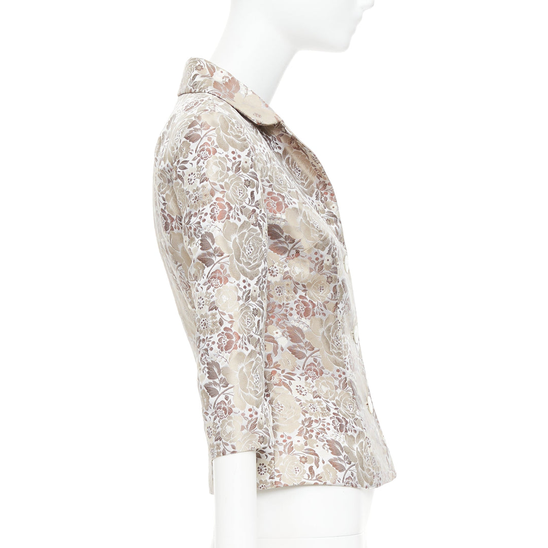 DOLCE GABBANA Vintage 1990s floral jacquard cropped blazer jacket IT38 XS