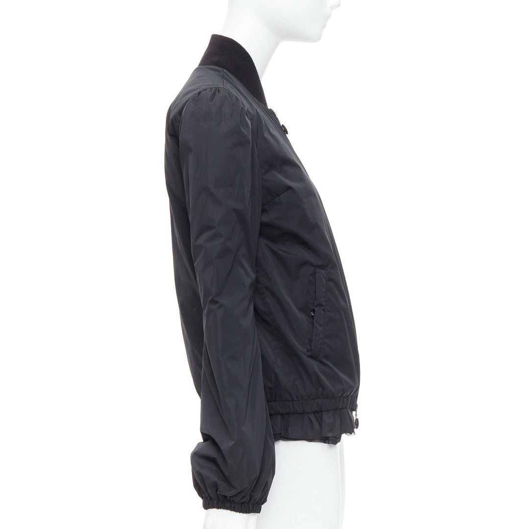 MONCLER G32-003 black logo puffer mesh trim nylon bomber Sz.2 M