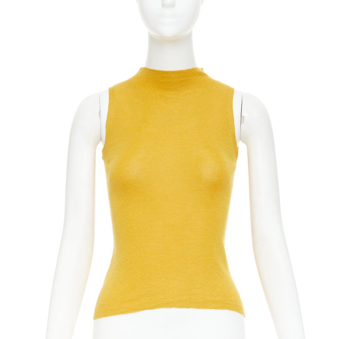 PRADA Vintage  yellow cashmere silk high neck vest cardigan sweater set IT42 M