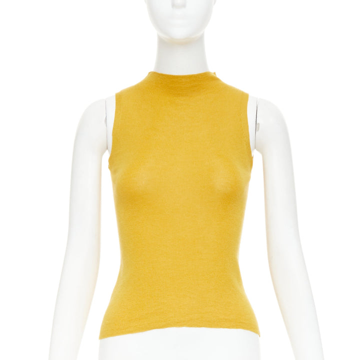PRADA Vintage  yellow cashmere silk high neck vest cardigan sweater set IT42 M