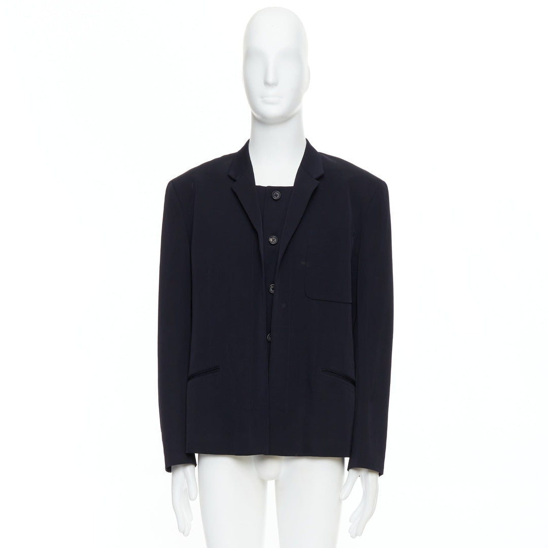YOHJI YAMAMOTO black 100% wool double collar deconstructed blazer S