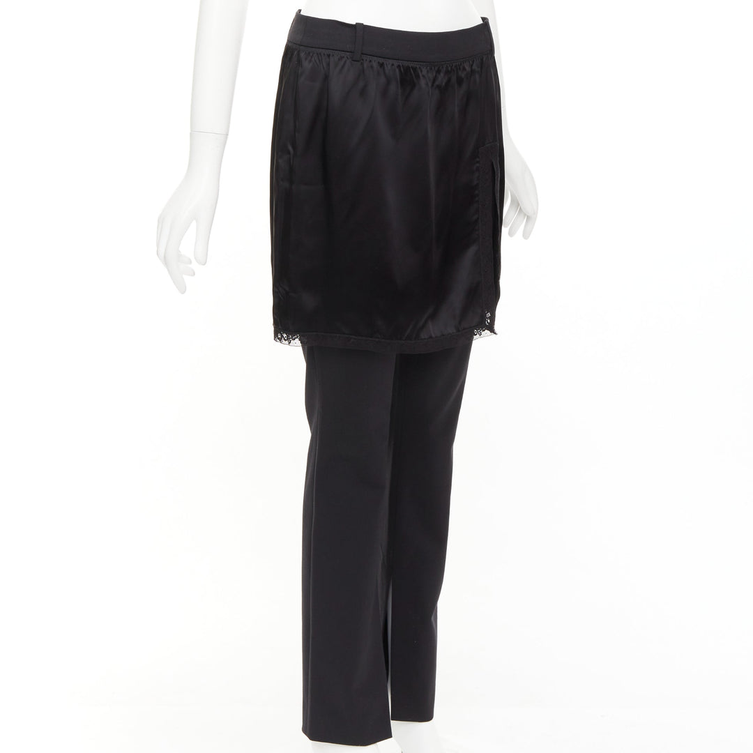 ALEXANDER WANG black satin lace skirt overlay layered trousers pants US2 S