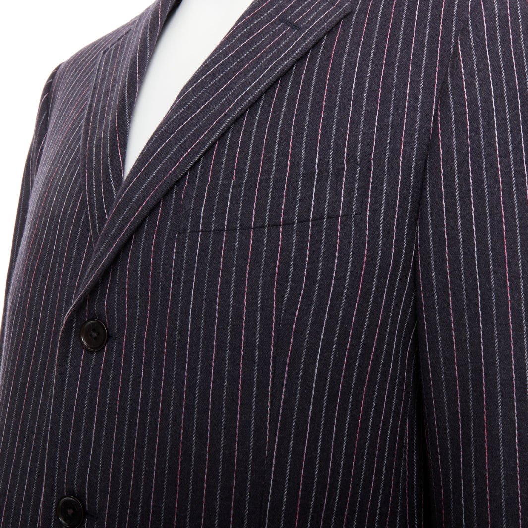 ETRO grey pink pinstripe wool cashmere single breasted blazer pants set IT52 XL