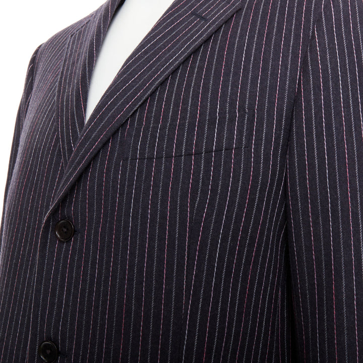 ETRO grey pink pinstripe wool cashmere single breasted blazer pants set IT52 XL