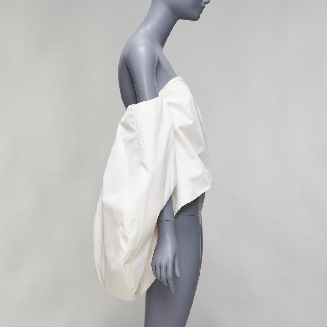 ROSIE ASSOULIN cream cotton boned corset cold shoulder balloon sleeve top US0 XS