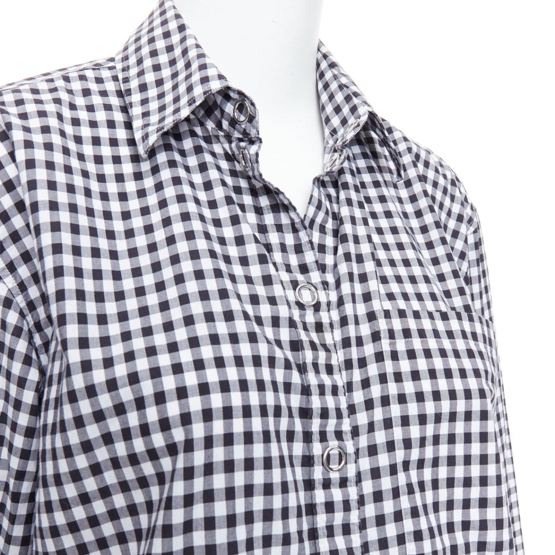 BURBERRY black white cotton check gingham silver snap button shirt IT40 S